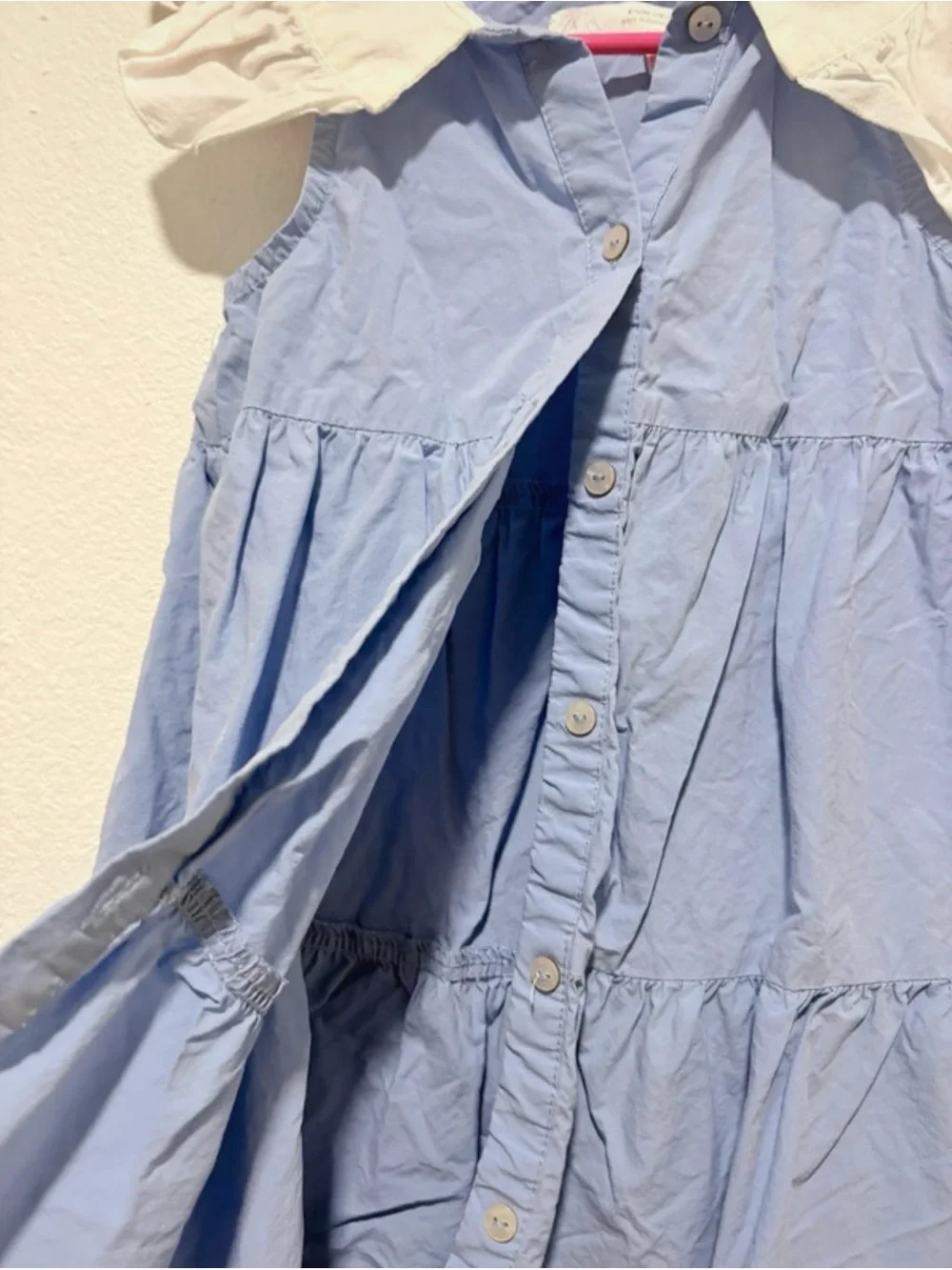 Zara Light Blue Tiered Dress with White Peter Pan Collar